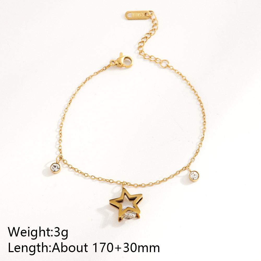 Trillion-cut Multi Charms Unisex Bracelet, 18K Gold PVD Electroplated, 304 Stainless Steel Chain With Rhinestones
