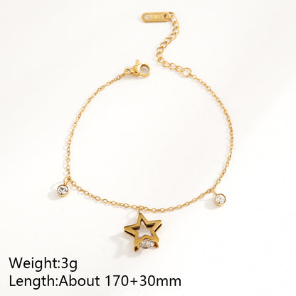 Trillion-cut Multi Charms Unisex Bracelet, 18K Gold PVD Electroplated, 304 Stainless Steel Chain With Rhinestones