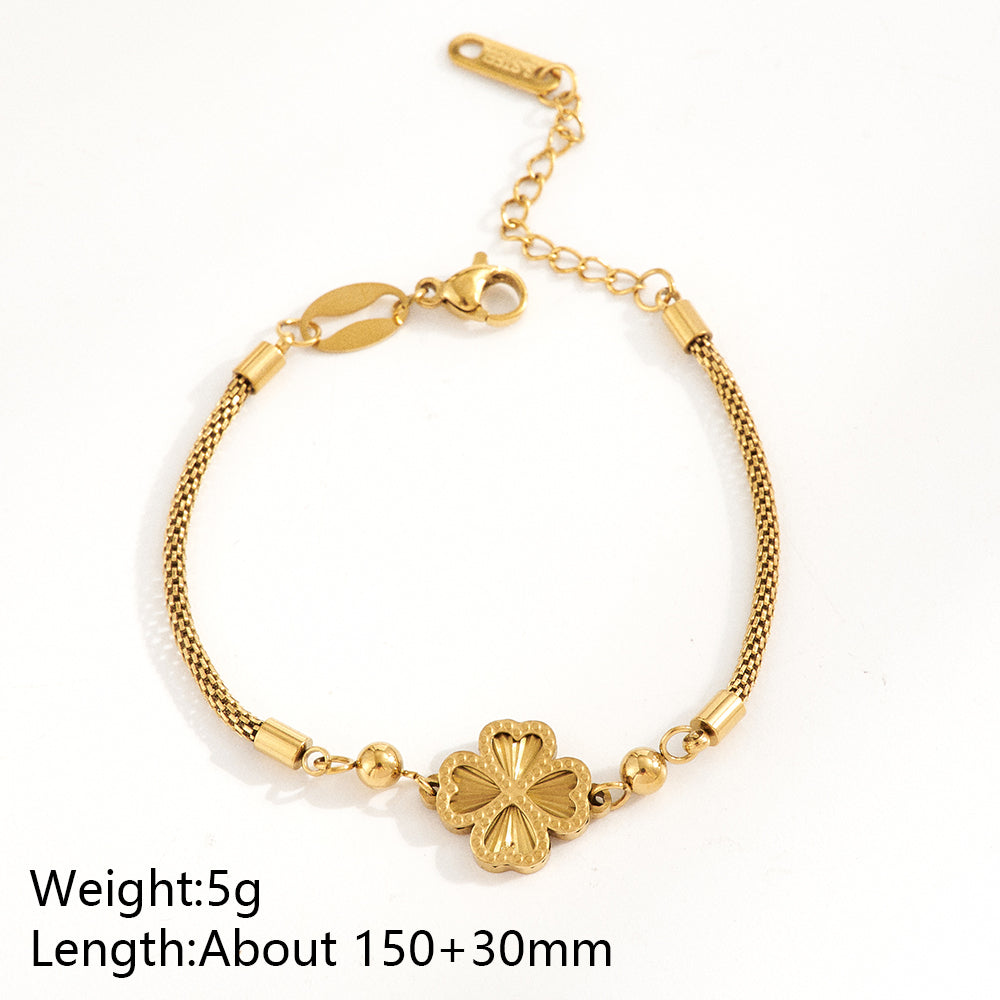 Trillion-cut Multi Charms Unisex Bracelet, 18K Gold PVD Electroplated, 304 Stainless Steel Chain With Rhinestones