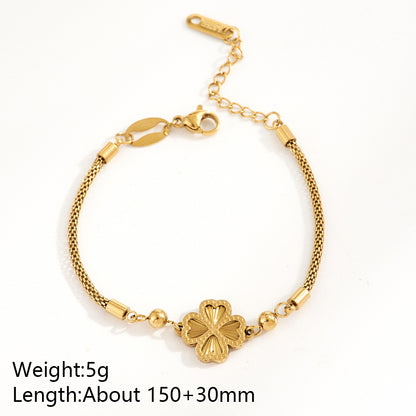 Trillion-cut Multi Charms Unisex Bracelet, 18K Gold PVD Electroplated, 304 Stainless Steel Chain With Rhinestones
