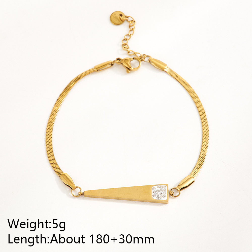 Trillion-cut Multi Charms Unisex Bracelet, 18K Gold PVD Electroplated, 304 Stainless Steel Chain With Rhinestones