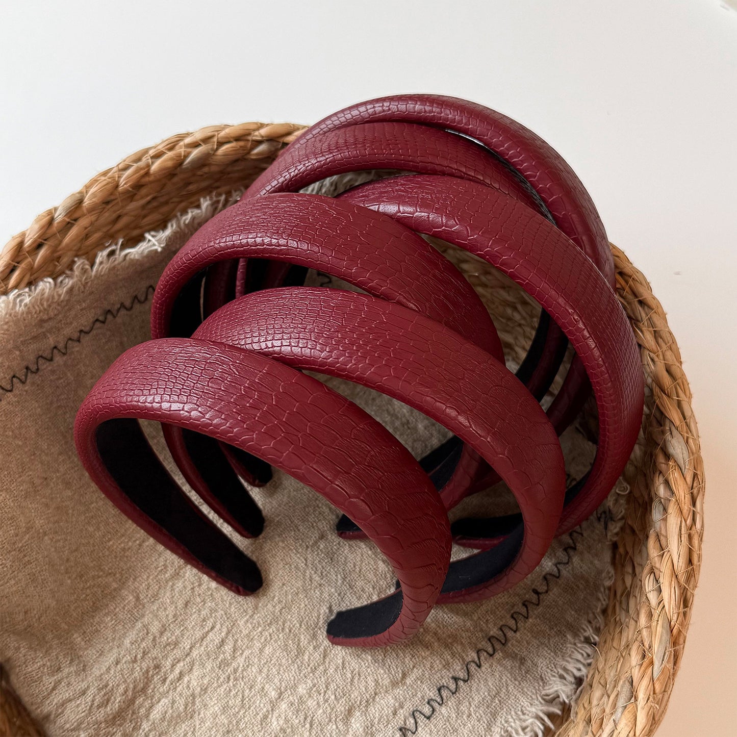 Solid Color Hair Band For Women In Wine Red, Featuring PU Leather Material, Perfect For Autumn