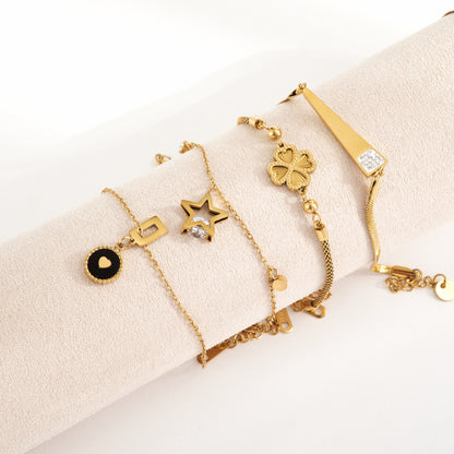 Trillion-cut Multi Charms Unisex Bracelet, 18K Gold PVD Electroplated, 304 Stainless Steel Chain With Rhinestones
