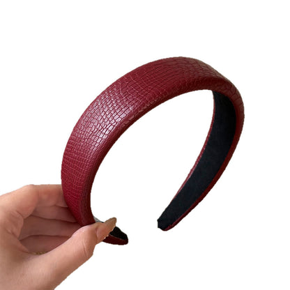 Solid Color Hair Band For Women In Wine Red, Featuring PU Leather Material, Perfect For Autumn
