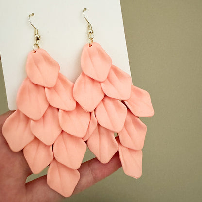 Natural Pink Petal Tassel Drop Earrings For Women With 925 Sterling Silver Studs