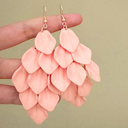 Natural Pink Petal Tassel Drop Earrings For Women With 925 Sterling Silver Studs