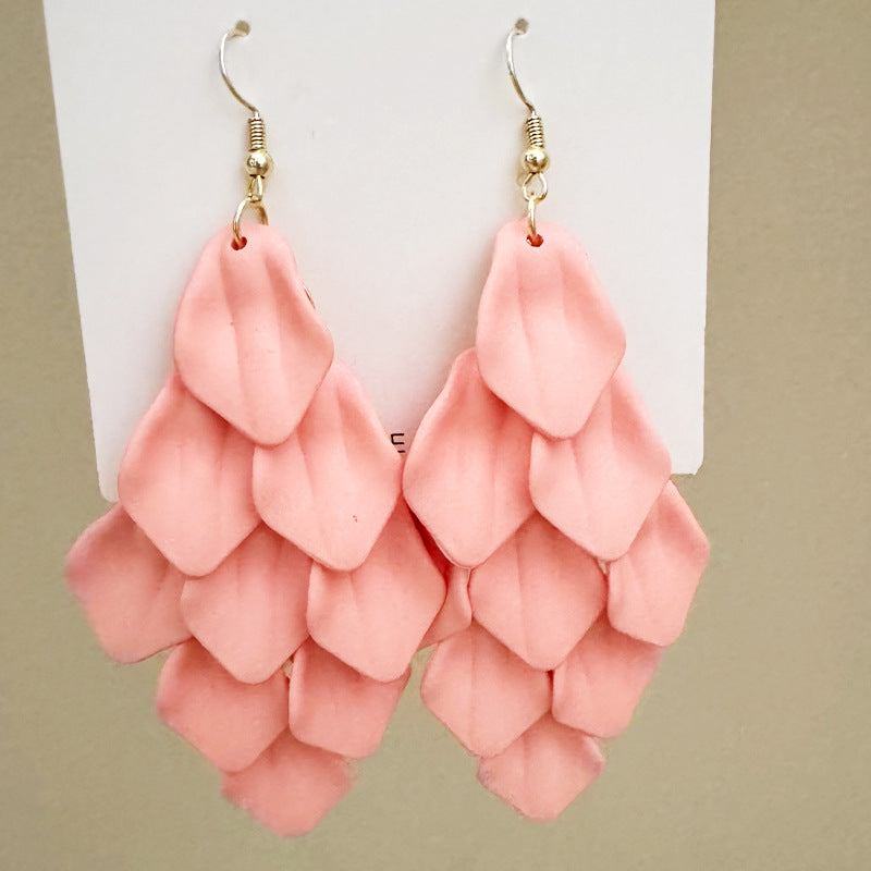Natural Pink Petal Tassel Drop Earrings For Women With 925 Sterling Silver Studs
