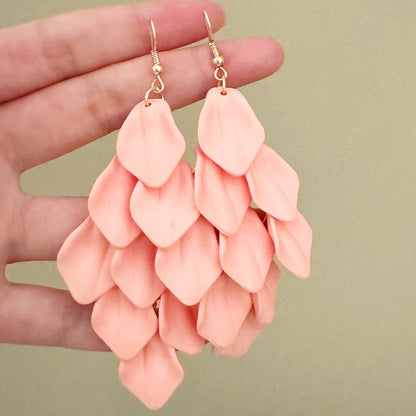 Natural Pink Petal Tassel Drop Earrings For Women With 925 Sterling Silver Studs