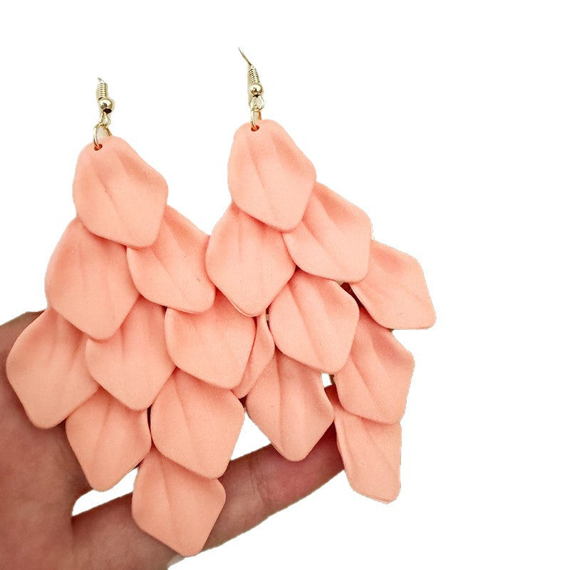 Natural Pink Petal Tassel Drop Earrings For Women With 925 Sterling Silver Studs