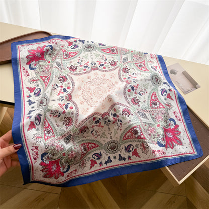 Paisley Pattern Silk Scarf For Women In Blue, Lightweight Polyester Commute Accessory For Summer