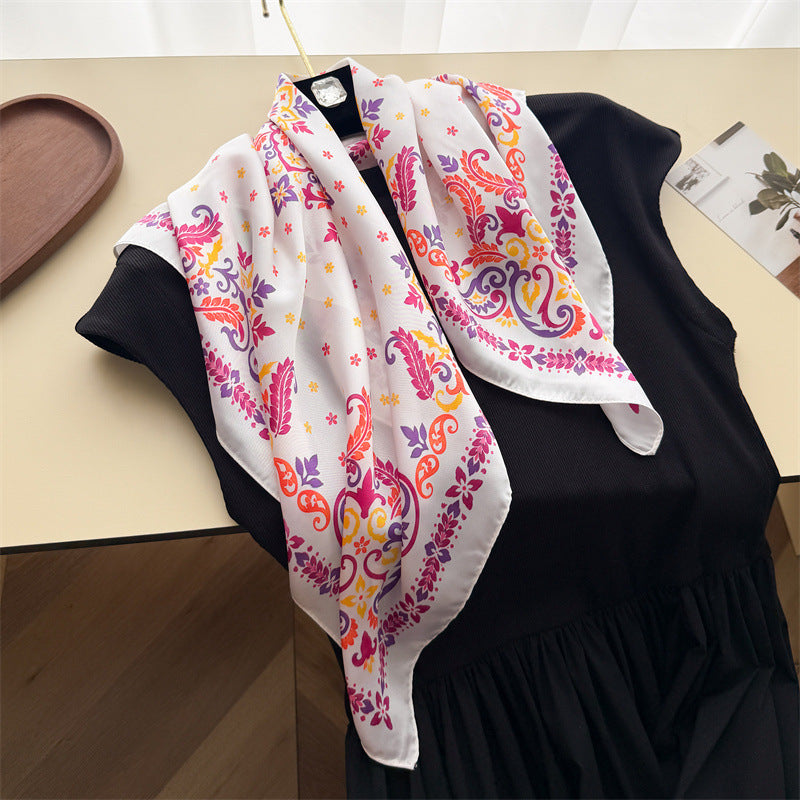 Paisley Pattern Silk Scarf For Women In Blue, Lightweight Polyester Commute Accessory For Summer