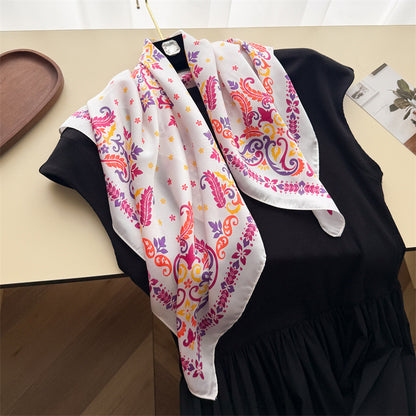 Paisley Pattern Silk Scarf For Women In Blue, Lightweight Polyester Commute Accessory For Summer