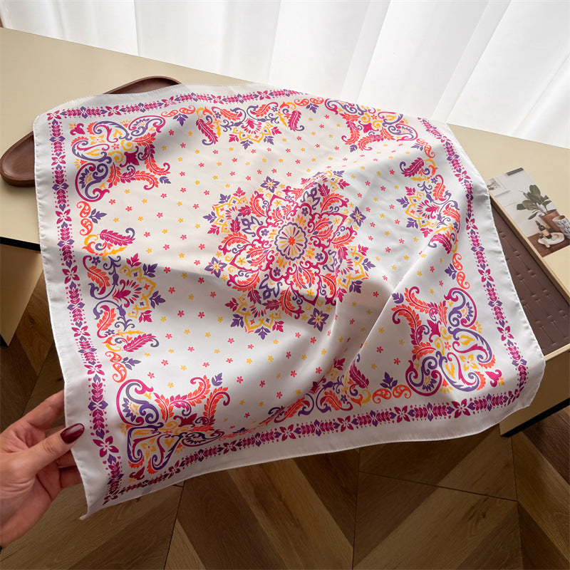 Paisley Pattern Silk Scarf For Women In Blue, Lightweight Polyester Commute Accessory For Summer