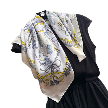 Paisley Pattern Silk Scarf For Women In Blue, Lightweight Polyester Commute Accessory For Summer