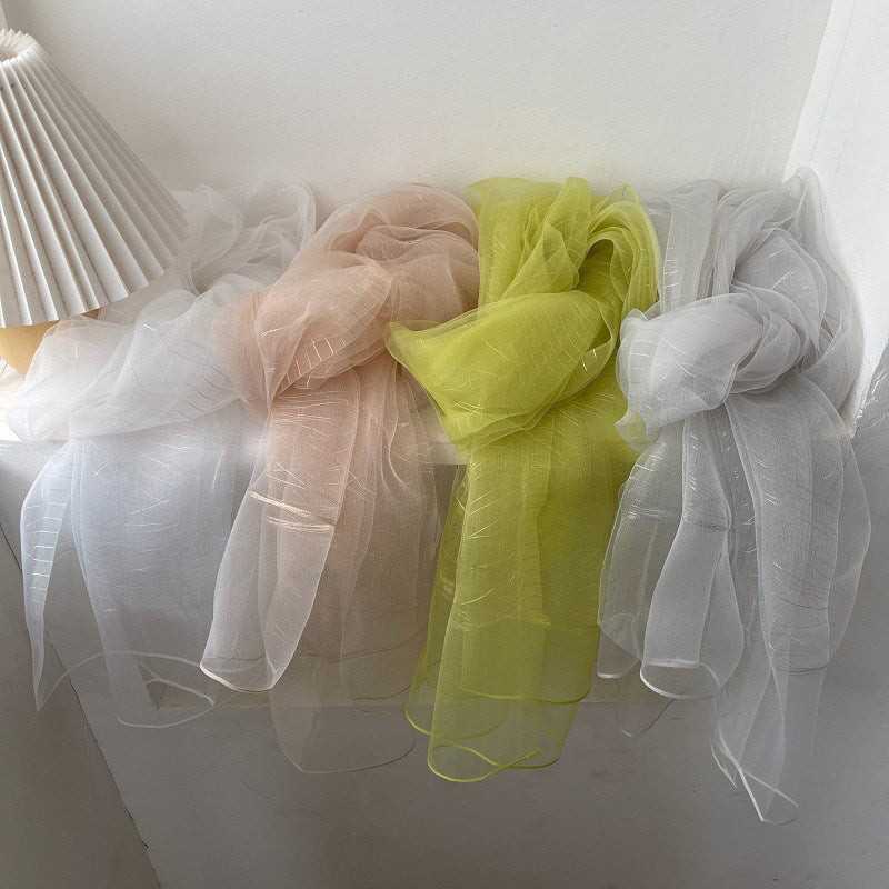 French Style Solid Color Shawl For Women In White Polyester, Perfect For Spring, Elegant Silk Scarf
