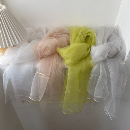 French Style Solid Color Shawl For Women In White Polyester, Perfect For Spring, Elegant Silk Scarf
