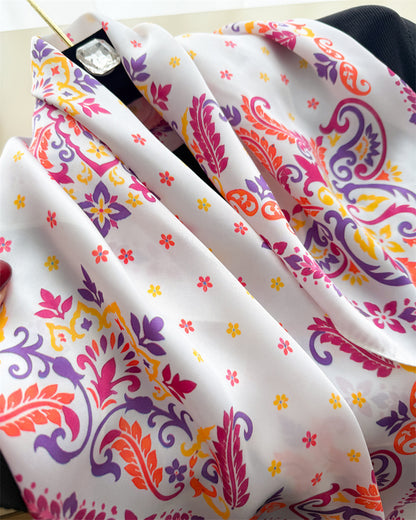 Paisley Pattern Silk Scarf For Women In Blue, Lightweight Polyester Commute Accessory For Summer