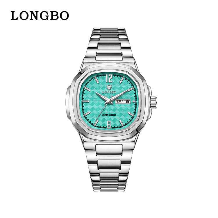 Men's Square Quartz Watch With Stainless Steel Strap And Tempered Glass Mirror Featuring Butterfly Double Snap Buckle