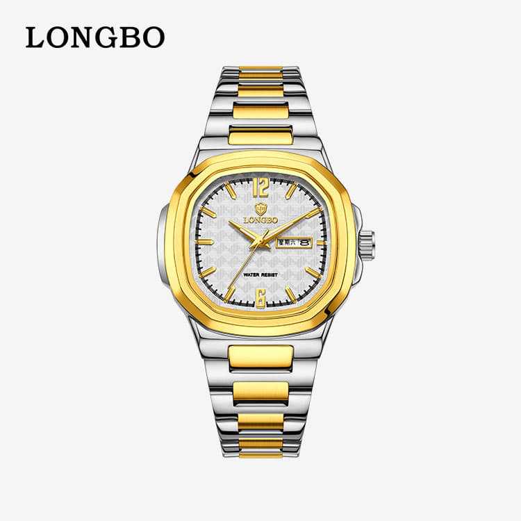 Men's Square Quartz Watch With Stainless Steel Strap And Tempered Glass Mirror Featuring Butterfly Double Snap Buckle