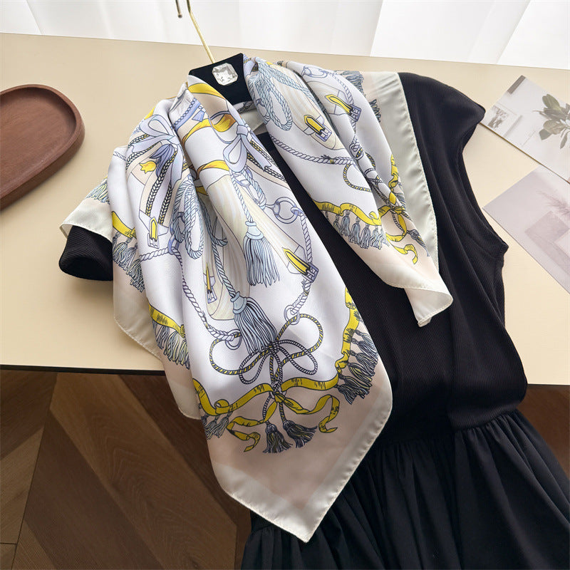 Paisley Pattern Silk Scarf For Women In Blue, Lightweight Polyester Commute Accessory For Summer