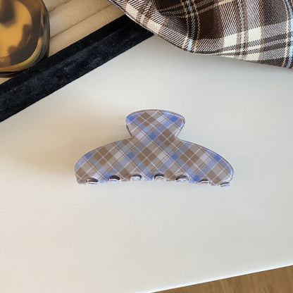 Preppy Style Plaid Hair Claws For Women In Blue, Made Of Acetic Acid Sheets, Perfect For Autumn