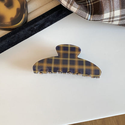 Preppy Style Plaid Hair Claws For Women In Blue, Made Of Acetic Acid Sheets, Perfect For Autumn