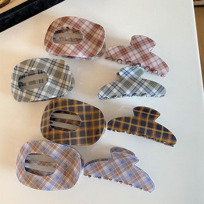 Preppy Style Plaid Hair Claws For Women In Blue, Made Of Acetic Acid Sheets, Perfect For Autumn