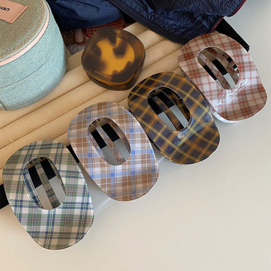 Preppy Style Plaid Hair Claws For Women In Blue, Made Of Acetic Acid Sheets, Perfect For Autumn