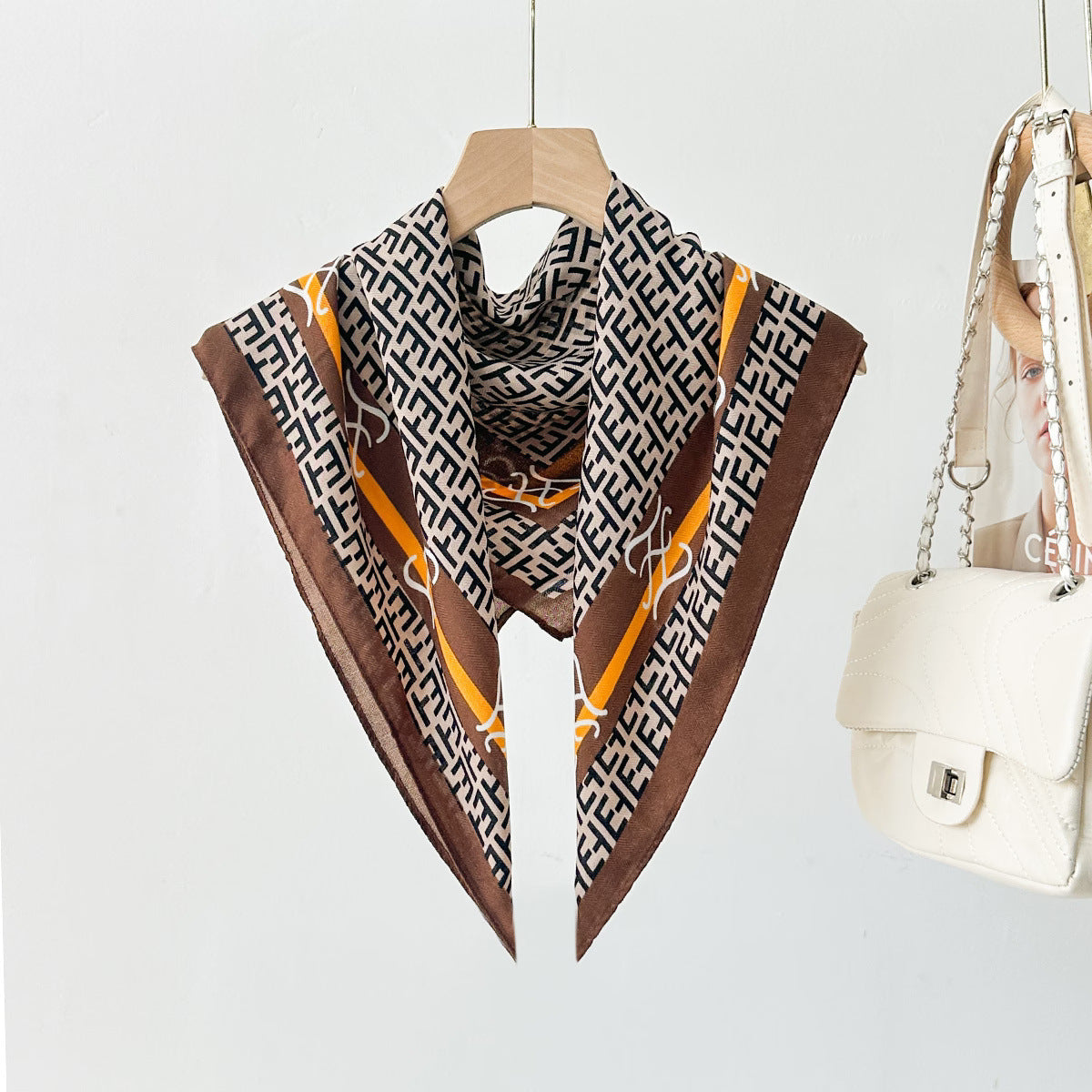 Silk Satin Scarf With Flowers Pattern In Commute Style, Perfect For Autumn Season
