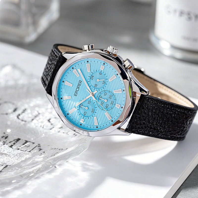 Men's Quartz Watch With Round Dial Featuring Tempered Glass And Horseshoe Buckle Strap