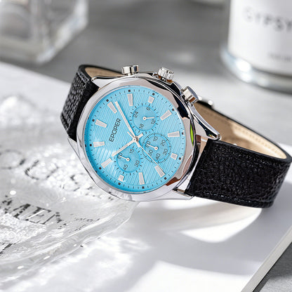 Men's Quartz Watch With Round Dial Featuring Tempered Glass And Horseshoe Buckle Strap
