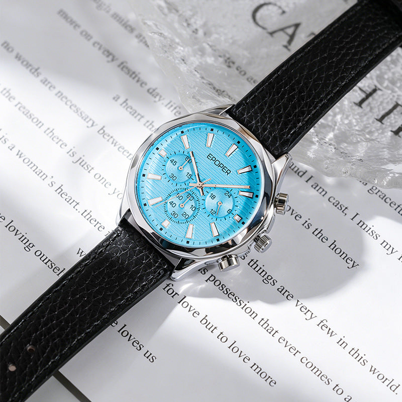 Men's Quartz Watch With Round Dial Featuring Tempered Glass And Horseshoe Buckle Strap