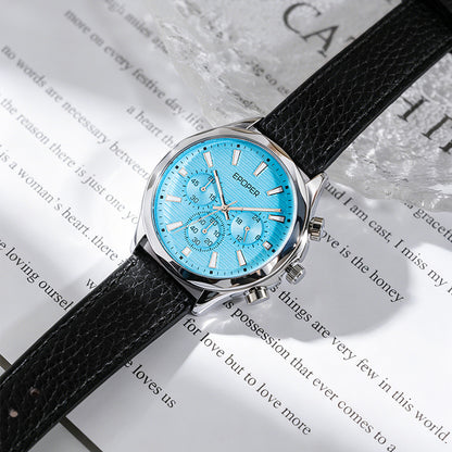 Men's Quartz Watch With Round Dial Featuring Tempered Glass And Horseshoe Buckle Strap