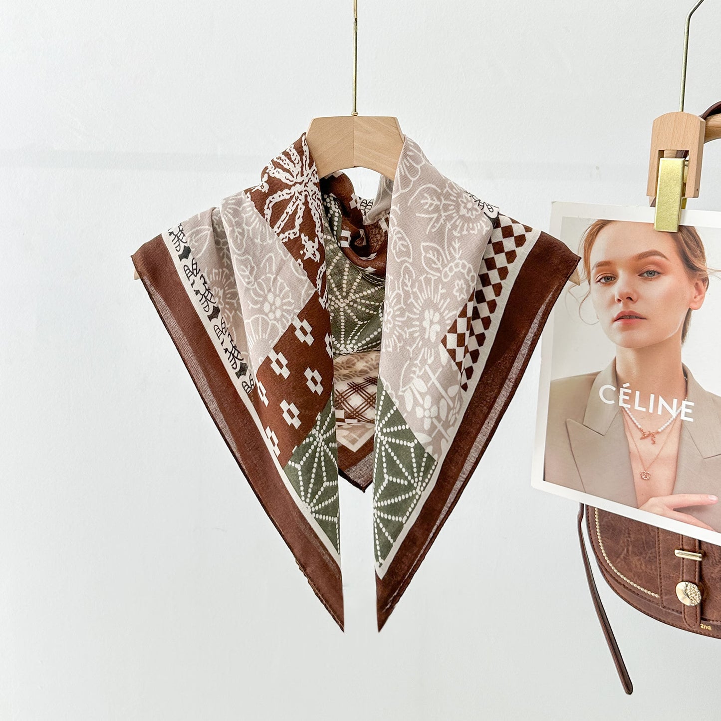 Silk Satin Scarf With Flowers Pattern In Commute Style, Perfect For Autumn Season