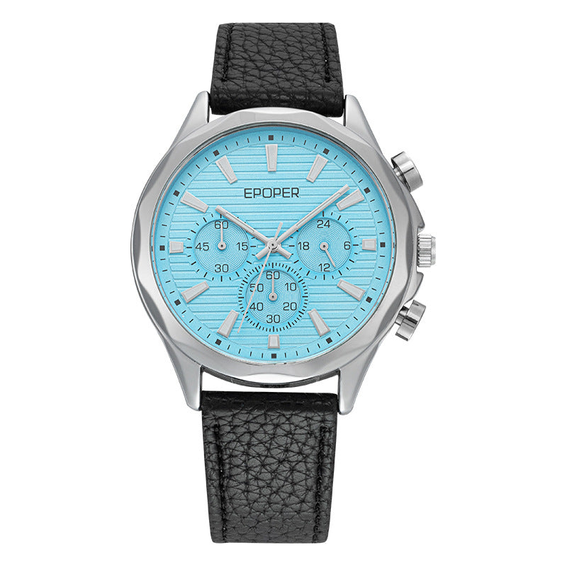 Men's Quartz Watch With Round Dial Featuring Tempered Glass And Horseshoe Buckle Strap