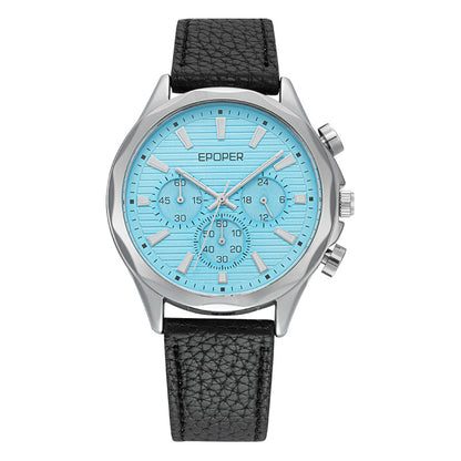 Men's Quartz Watch With Round Dial Featuring Tempered Glass And Horseshoe Buckle Strap