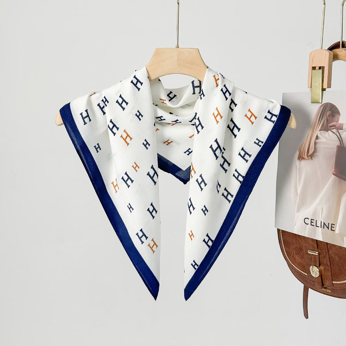 Silk Satin Scarf With Flowers Pattern In Commute Style, Perfect For Autumn Season