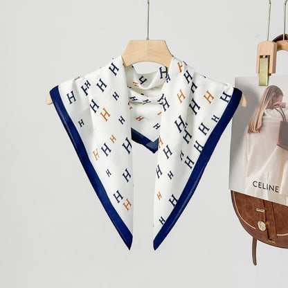 Silk Satin Scarf With Flowers Pattern In Commute Style, Perfect For Autumn Season