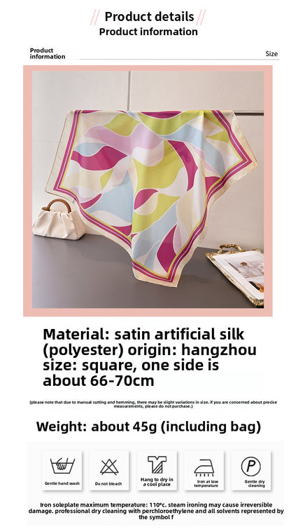 Retro Color Block Silk Scarf In Multicolor Polyester, Perfect For Summer