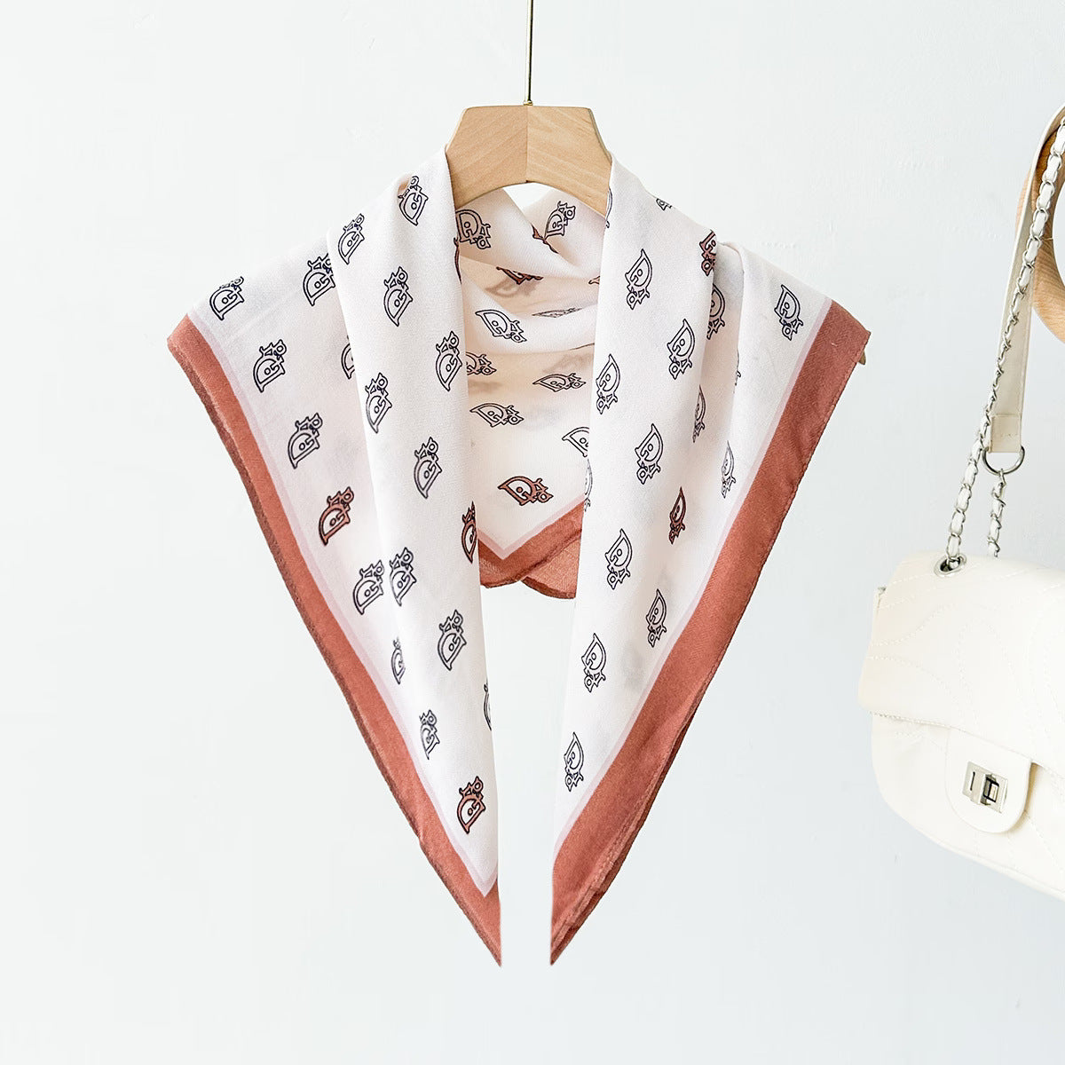 Silk Satin Scarf With Flowers Pattern In Commute Style, Perfect For Autumn Season