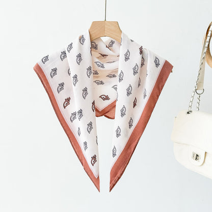 Silk Satin Scarf With Flowers Pattern In Commute Style, Perfect For Autumn Season