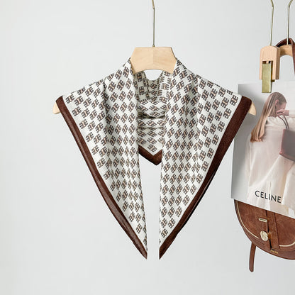 Silk Satin Scarf With Flowers Pattern In Commute Style, Perfect For Autumn Season