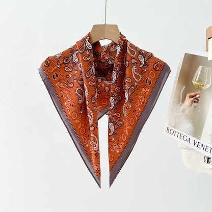 Silk Satin Scarf With Flowers Pattern In Commute Style, Perfect For Autumn Season