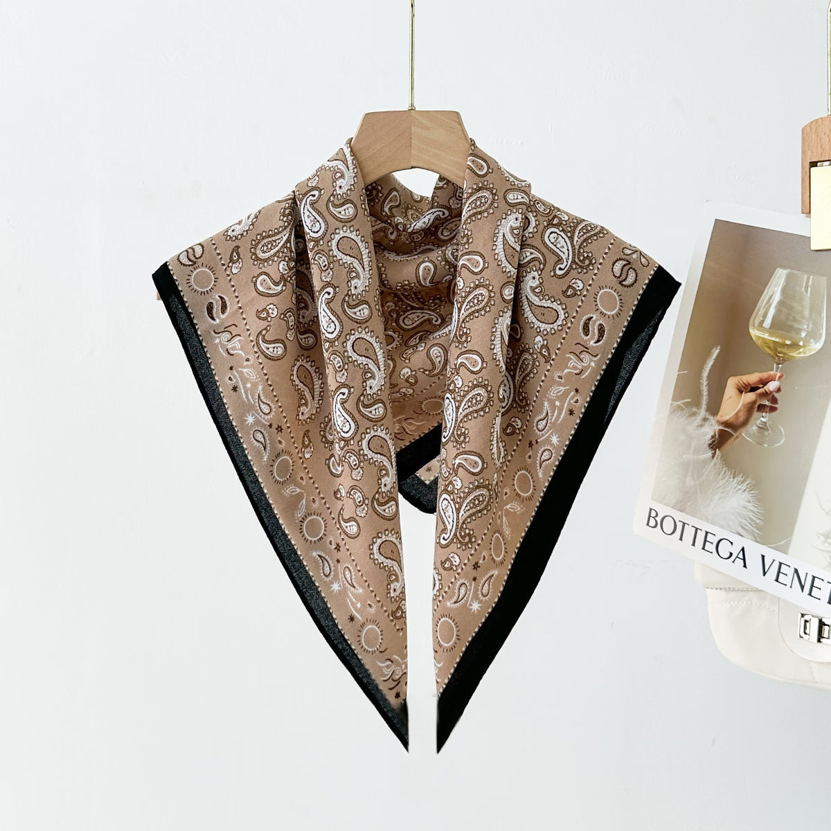 Silk Satin Scarf With Flowers Pattern In Commute Style, Perfect For Autumn Season