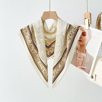 Silk Satin Scarf With Flowers Pattern In Commute Style, Perfect For Autumn Season