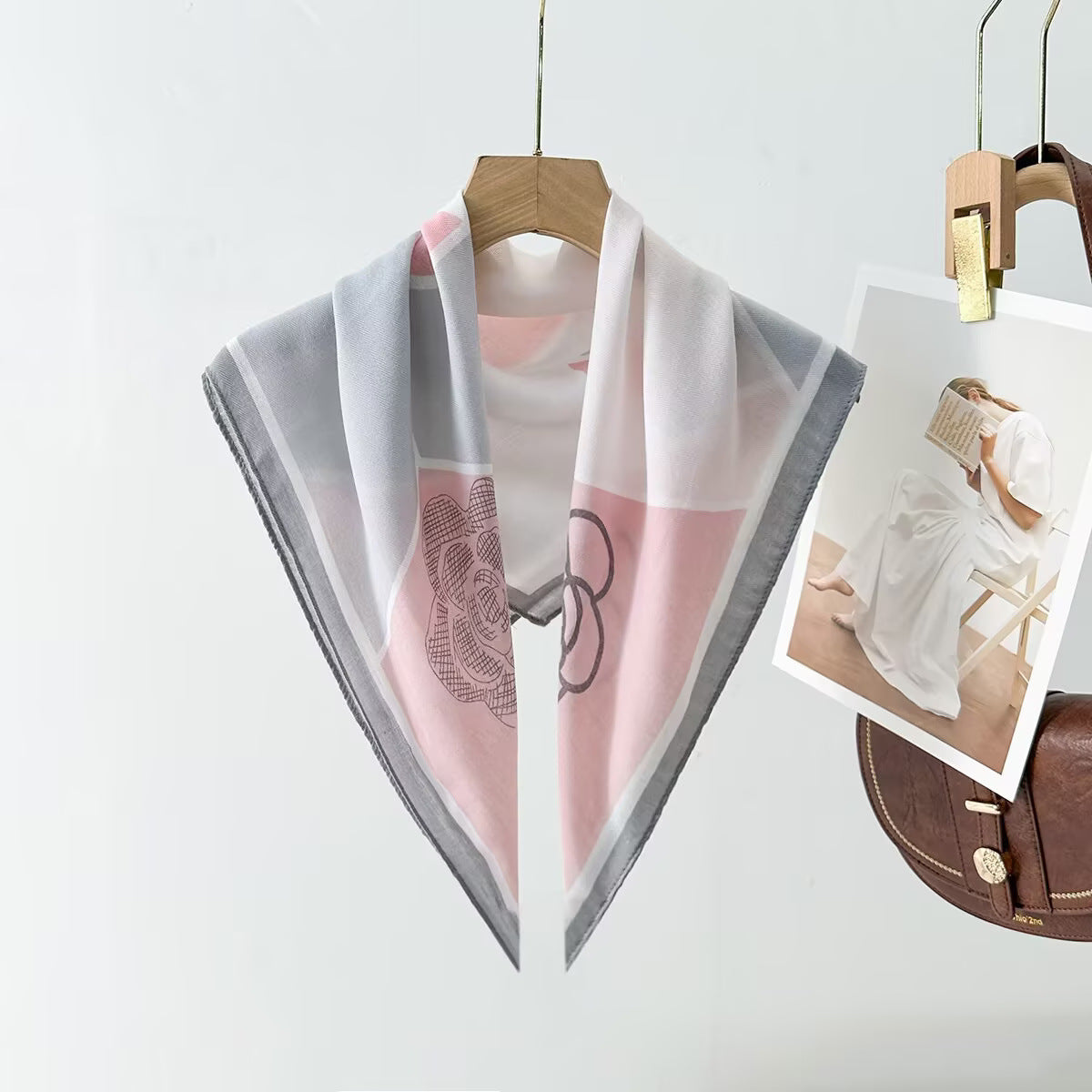Silk Satin Scarf With Flowers Pattern In Commute Style, Perfect For Autumn Season
