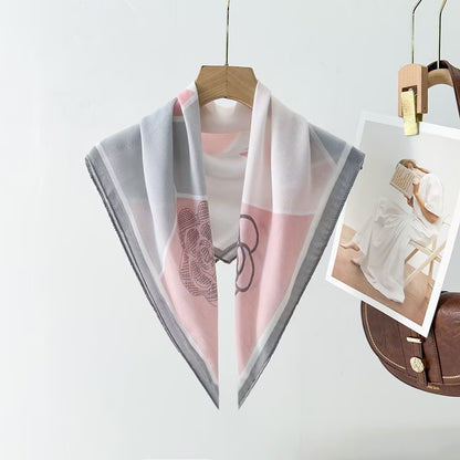 Silk Satin Scarf With Flowers Pattern In Commute Style, Perfect For Autumn Season