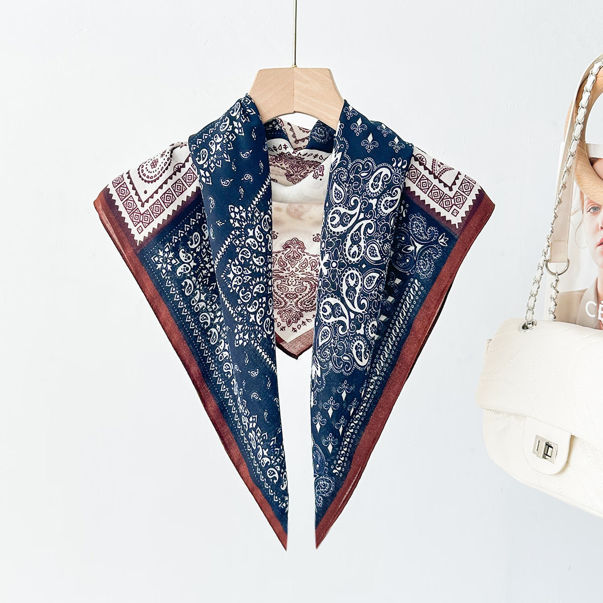 Silk Satin Scarf With Flowers Pattern In Commute Style, Perfect For Autumn Season
