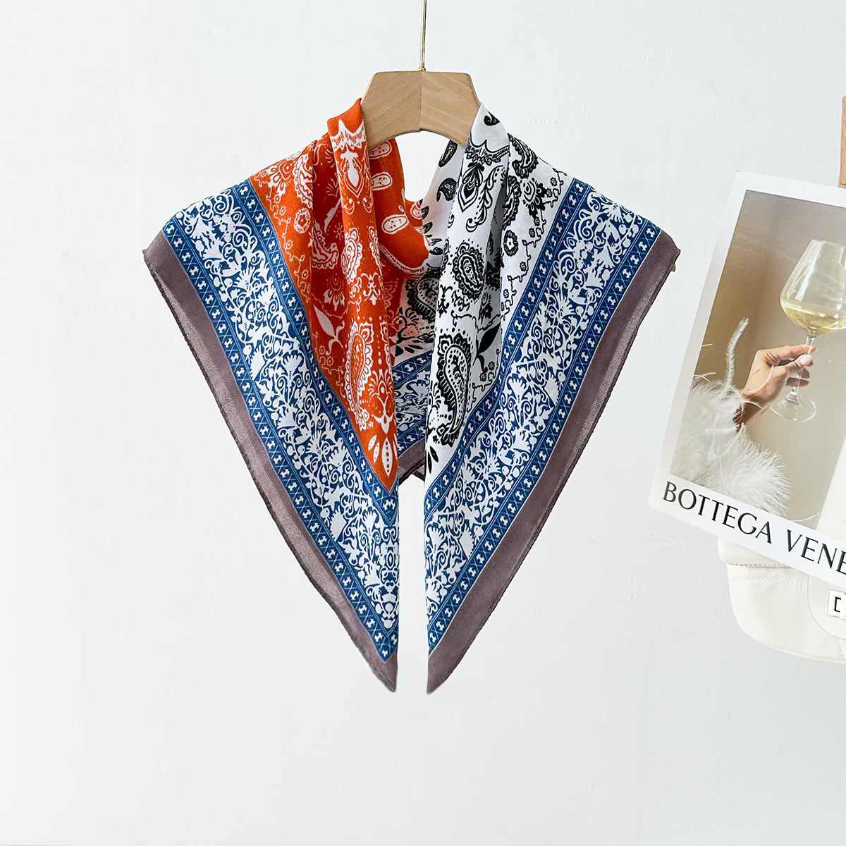 Silk Satin Scarf With Flowers Pattern In Commute Style, Perfect For Autumn Season