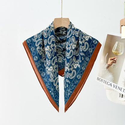 Silk Satin Scarf With Flowers Pattern In Commute Style, Perfect For Autumn Season